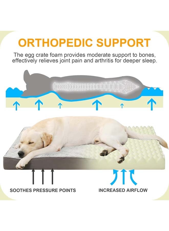 سرير للكلاب الكبيرة - سرير قفص تقويمي كبير للكلاب من القطيفة مع بساط سرير للحيوانات الأليفة من الإسفنج على شكل قفص بيض، غطاء قابل للإزالة والغسل، مناسب للكلاب حتى (أبيض، XL: 112*81*7.5 سم) - Image 2